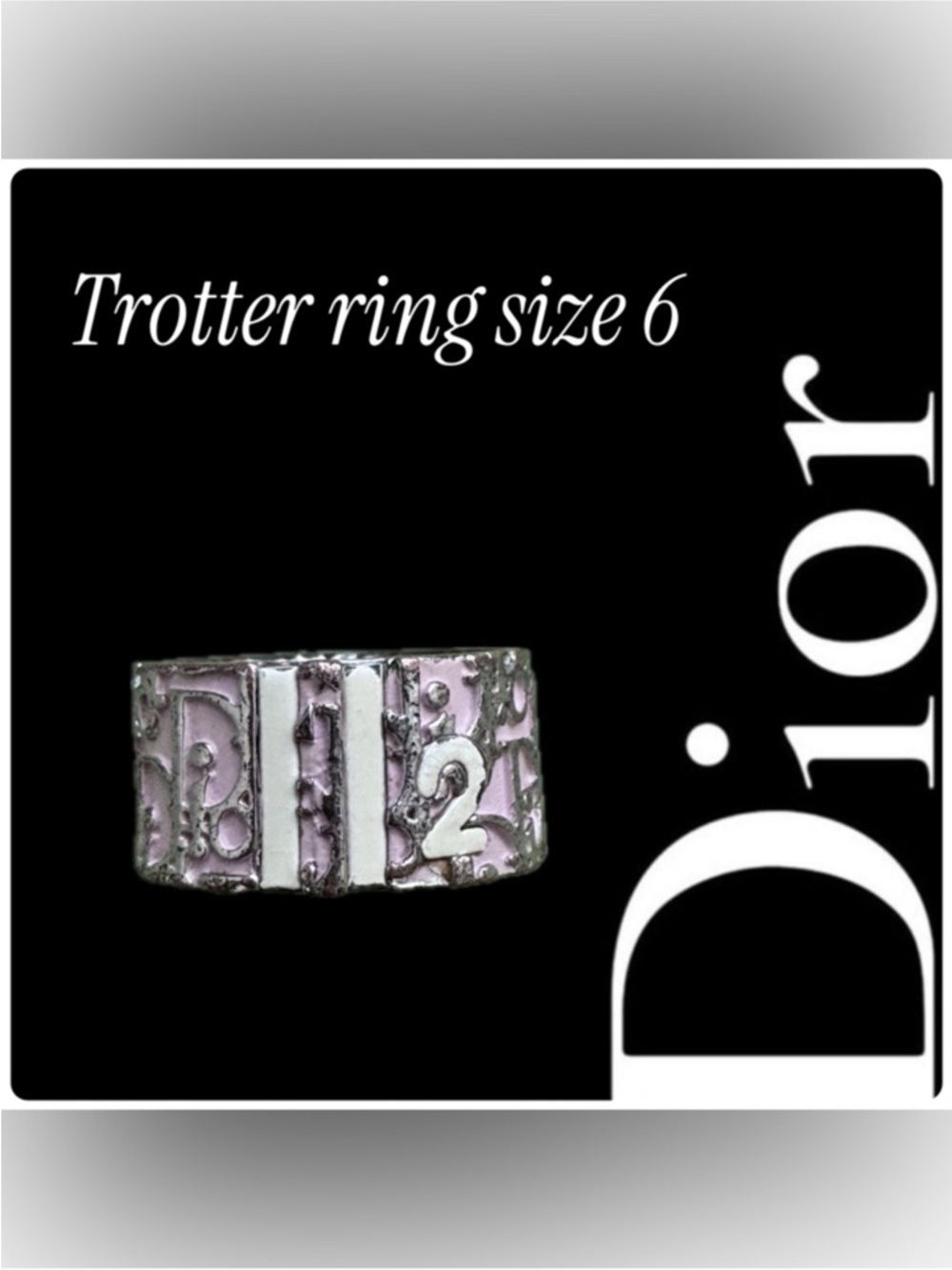 Dior Pink and Silver Trotter Band Ring size 6 w/COA
